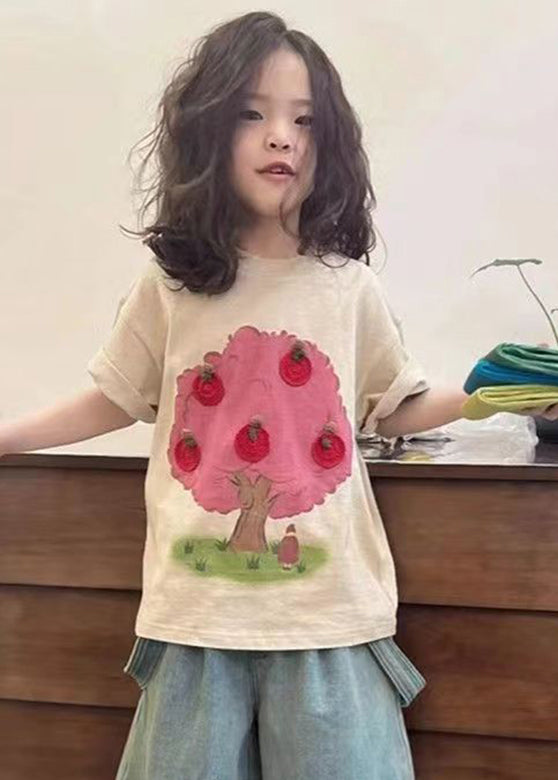 Handmade Apricot Print Girls Top Short Sleeve YU1067 WS-RCTZ-STP240529