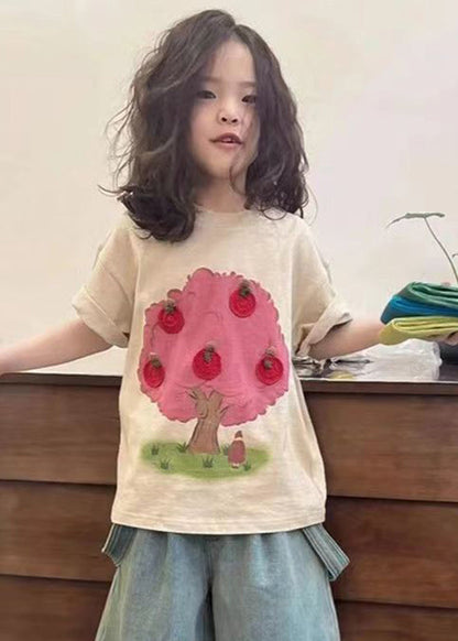 Handmade Apricot Print Girls Top Short Sleeve YU1067 WS-RCTZ-STP240529