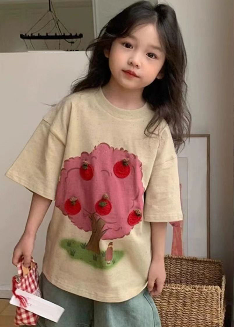 Handmade Apricot Print Girls Top Short Sleeve YU1067 WS-RCTZ-STP240529