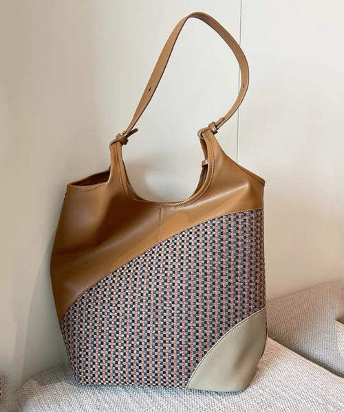 Handmade Apricot Print Patchwork Faux Leather Tote Handbag MM087 Bag-BGS240620