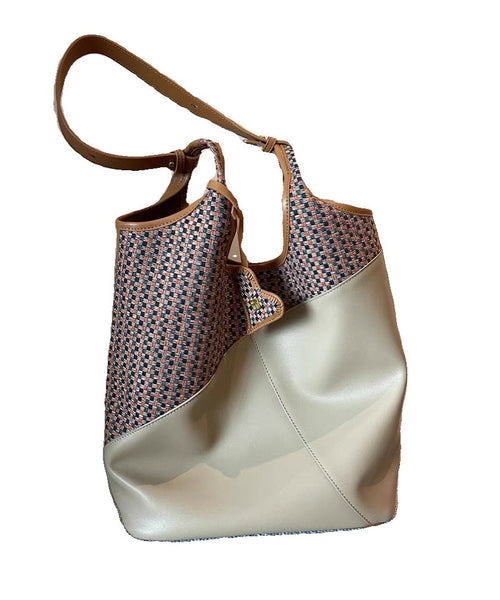 Handmade Apricot Print Patchwork Faux Leather Tote Handbag MM087 Bag-BGS240620