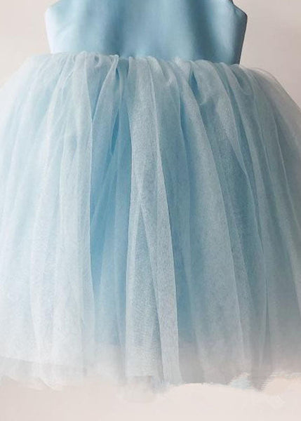 Handmade Baby Blue Nail Bead Backless Tulle Girls Long Dress Sleeveless YS015 ABC