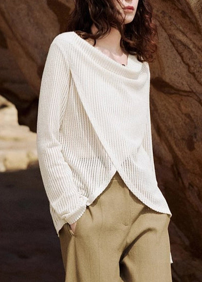 Knit Handmade Asymmetrical Silk Shirt Beige Spring Ice FashionChic