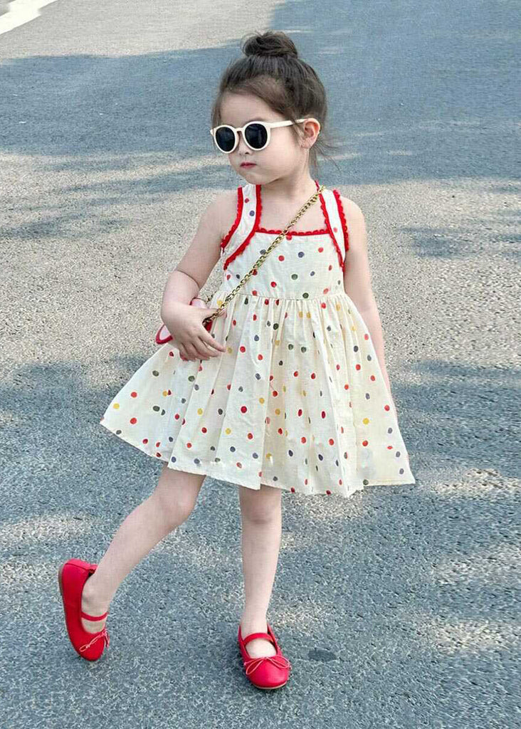 Handmade Beige Dot Patchwork Girls Mid Dresses Summer EW007 WS-JRTZSDM240810