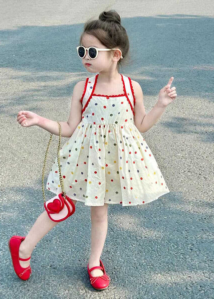 Handmade Beige Dot Patchwork Girls Mid Dresses Summer EW007 WS-JRTZSDM240810