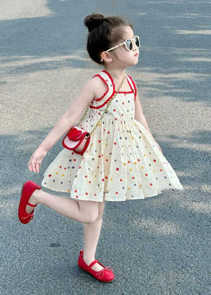 Handmade Beige Dot Patchwork Girls Mid Dresses Summer EW007 WS-JRTZSDM240810