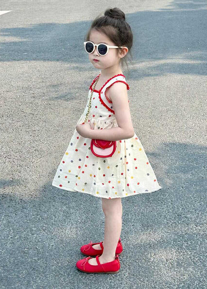 Handmade Beige Dot Patchwork Girls Mid Dresses Summer EW007 WS-JRTZSDM240810