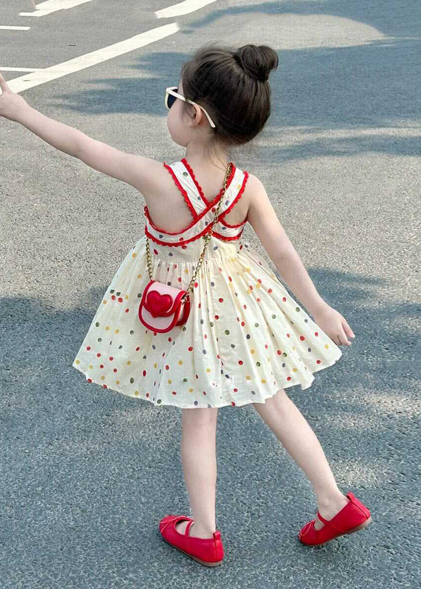 Handmade Beige Dot Patchwork Girls Mid Dresses Summer EW007 WS-JRTZSDM240810