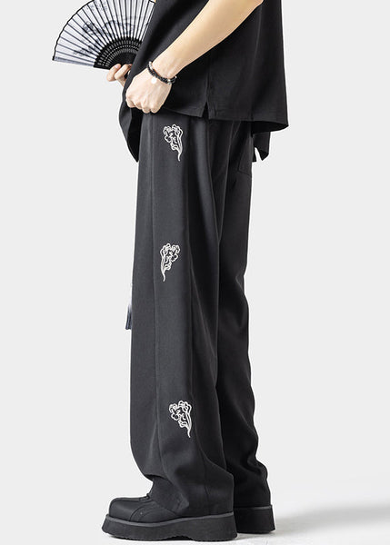 Handmade Beige Embroideried Pockets Ice Silk Men Pants Summer YT048 Men-Silk-MENP240721