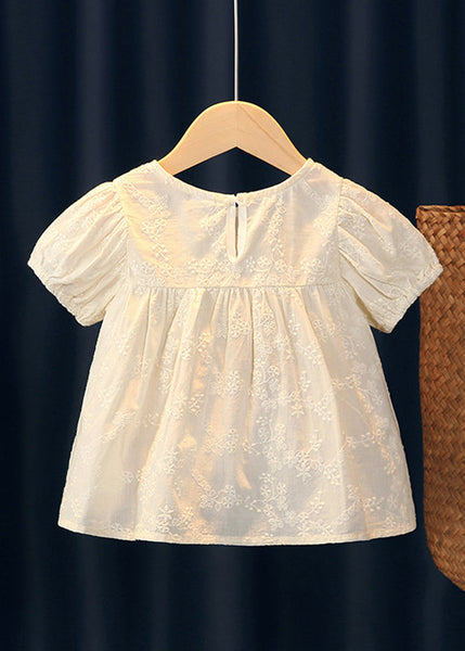 Handmade Beige Embroideried Ruffled Patchwork Girls Top Short Sleeve SS1013 MM-RCTZ-STP240601