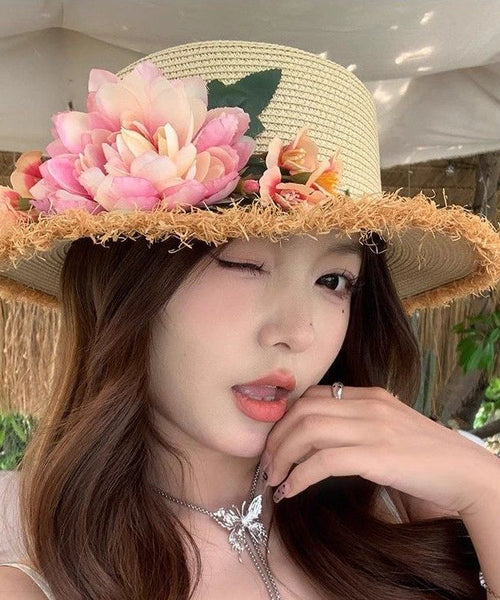 Woven Hat Straw Beige Handmade Cloche French Flower FashionChic