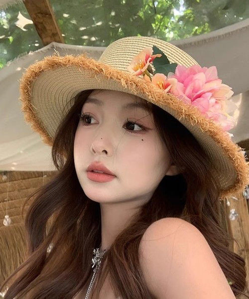 Woven Hat Straw Beige Handmade Cloche French Flower FashionChic