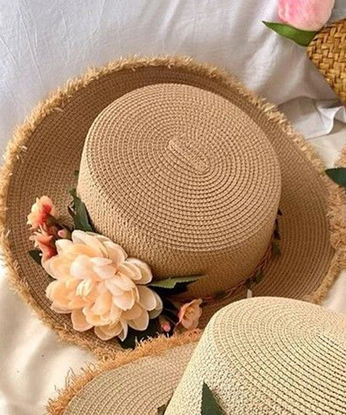 Woven Hat Straw Beige Handmade Cloche French Flower FashionChic