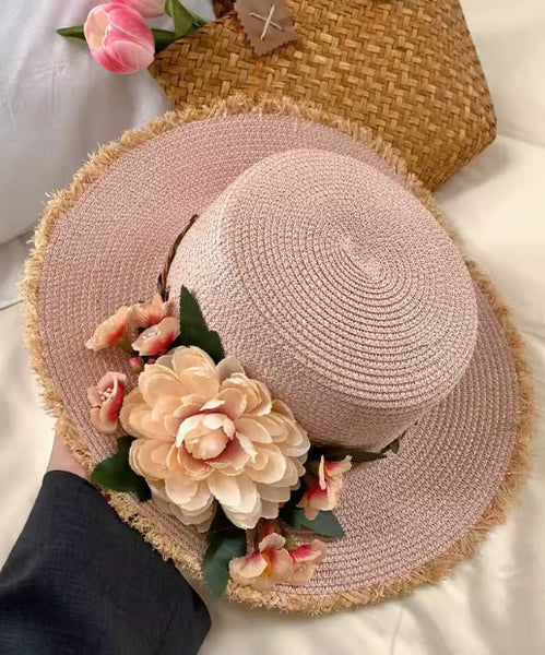 Woven Hat Straw Beige Handmade Cloche French Flower FashionChic