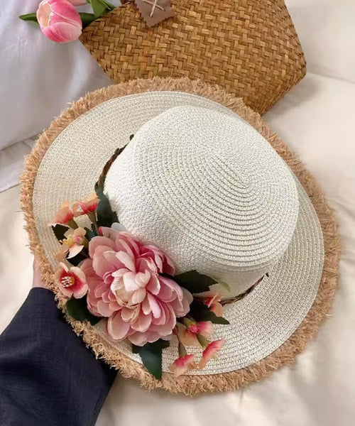 Woven Hat Straw Beige Handmade Cloche French Flower FashionChic