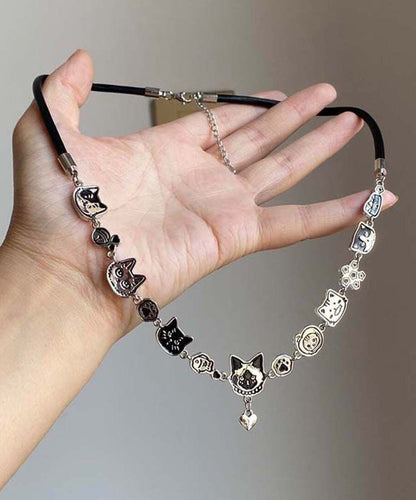 Necklace Cat Pendant Graffiti Black Handmade Alloy FashionChic