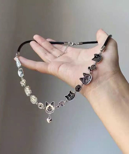 Necklace Cat Pendant Graffiti Black Handmade Alloy FashionChic