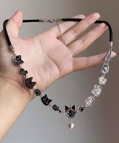 Necklace Cat Pendant Graffiti Black Handmade Alloy FashionChic