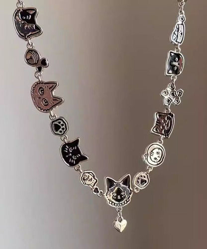 Necklace Cat Pendant Graffiti Black Handmade Alloy FashionChic