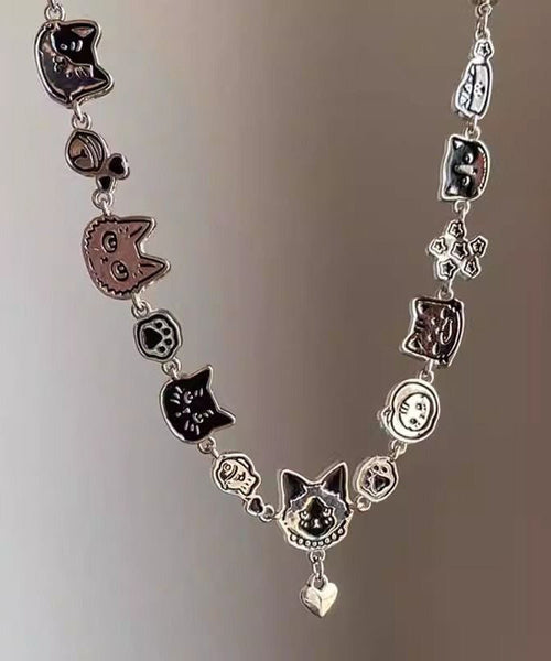 Necklace Cat Pendant Graffiti Black Handmade Alloy FashionChic