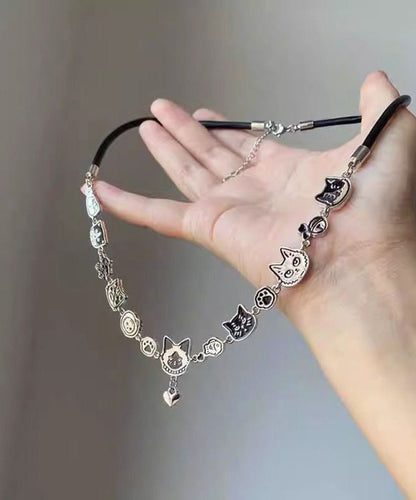 Necklace Cat Pendant Graffiti Black Handmade Alloy FashionChic