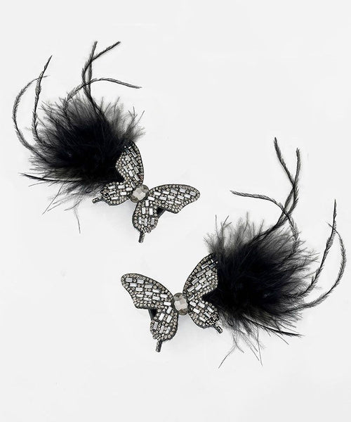 Hairpin Feathers Zircon Handmade Black Butterfly Alloy FashionChic
