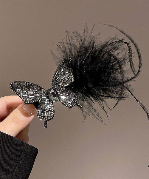 Hairpin Feathers Zircon Handmade Black Butterfly Alloy FashionChic