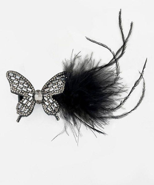 Hairpin Feathers Zircon Handmade Black Butterfly Alloy FashionChic