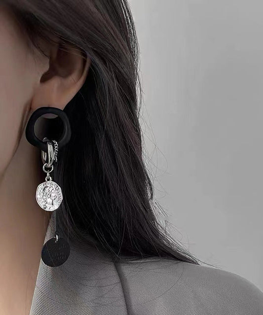 Handmade Black Copper Disc Tassel Drop Earrings RA016 ABC