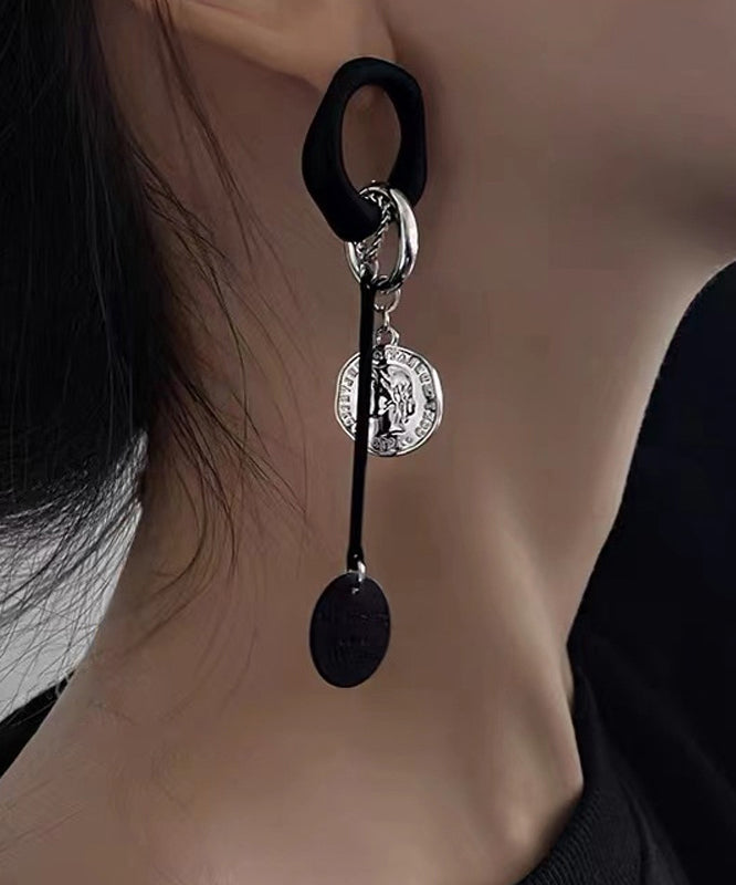 Handmade Black Copper Disc Tassel Drop Earrings RA016 ABC