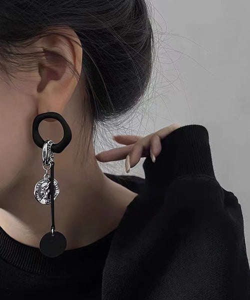 Handmade Black Copper Disc Tassel Drop Earrings RA016 ABC