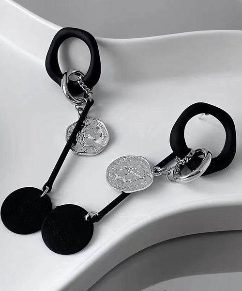 Handmade Black Copper Disc Tassel Drop Earrings RA016 ABC