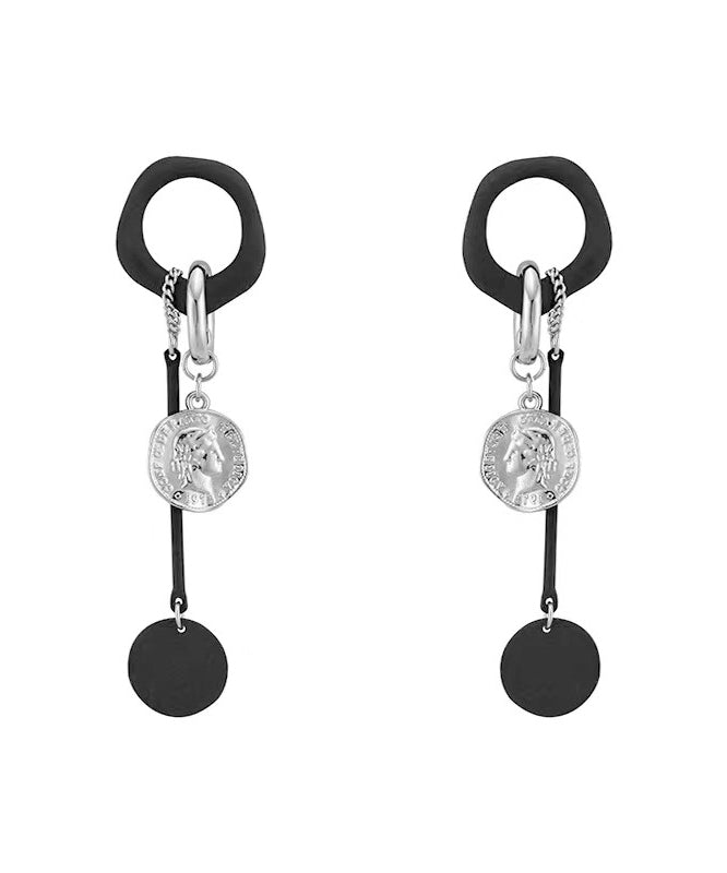 Handmade Black Copper Disc Tassel Drop Earrings RA016 ABC