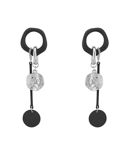 Handmade Black Copper Disc Tassel Drop Earrings RA016 ABC