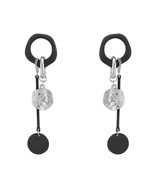 Handmade Black Copper Disc Tassel Drop Earrings RA016 ABC