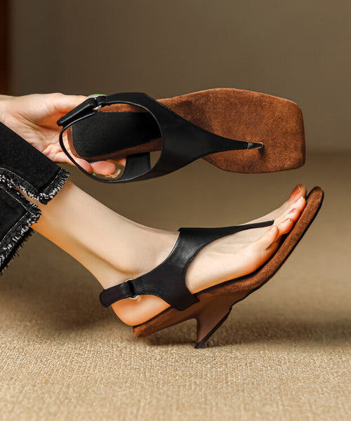 Flops Black Cowhide Wedge Handmade Leather Flip FashionChic