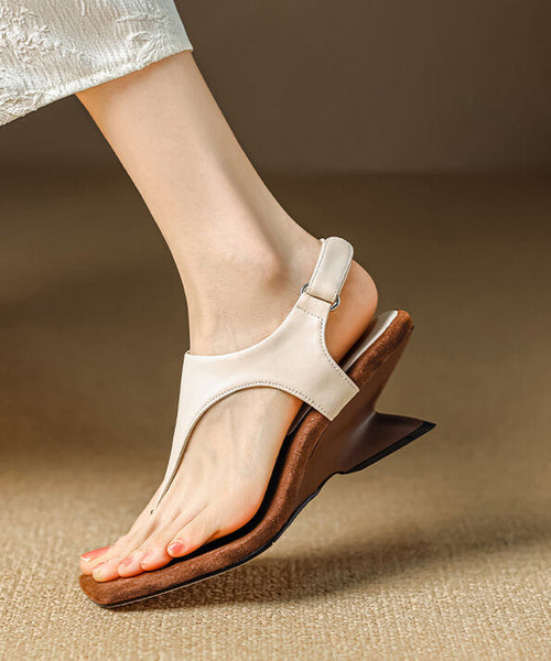 Flops Black Cowhide Wedge Handmade Leather Flip FashionChic