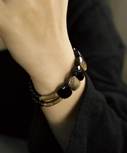 Handmade Black Crystal Gem Stone Having Two Layers Bracelet AB1060 Genistyle Shop