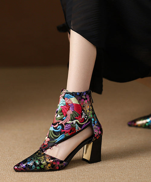 Handmade Black Embroidered Hollow Out Sheepskin Chunky Boots RT1063 Ada Fashion