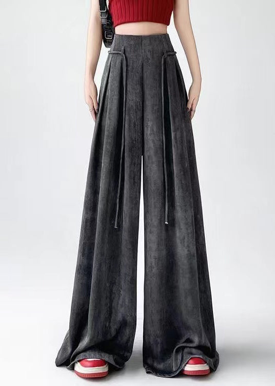 Handmade Black Grey Wrinkled Ice Silk Wide Leg Pants Summer RU003 ABC