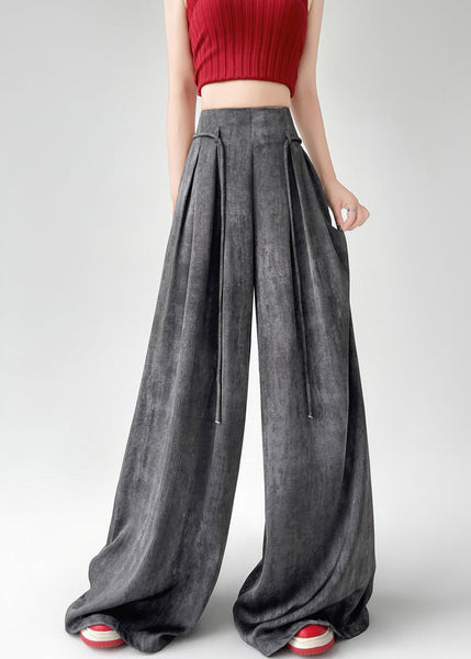 Handmade Black Grey Wrinkled Ice Silk Wide Leg Pants Summer RU003 ABC