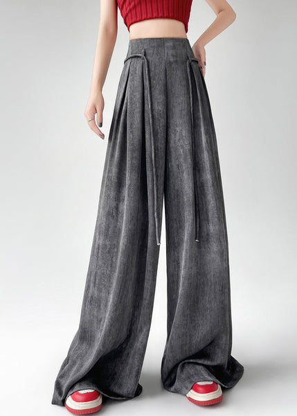 Handmade Black Grey Wrinkled Ice Silk Wide Leg Pants Summer RU003 ABC