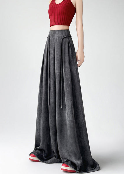 Handmade Black Grey Wrinkled Ice Silk Wide Leg Pants Summer RU003 ABC