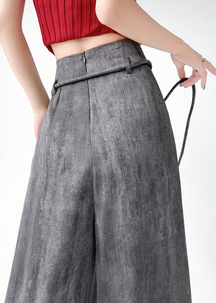 Handmade Black Grey Wrinkled Ice Silk Wide Leg Pants Summer RU003 ABC