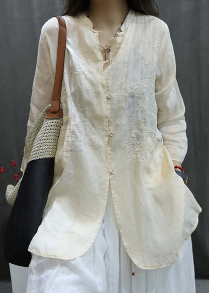 Handmade Black O-Neck Embroidered Button Shirt Long Sleeve UU049 OM-MM240820