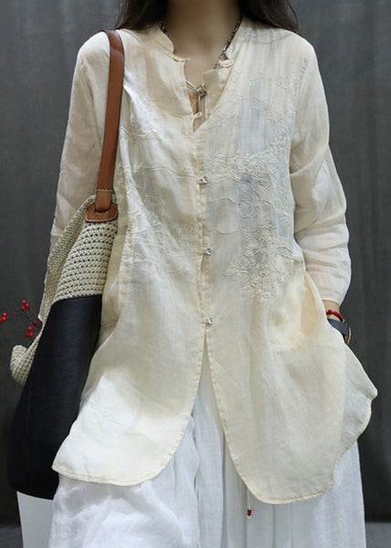 Handmade Black O-Neck Embroidered Button Shirt Long Sleeve UU049 OM-MM240820