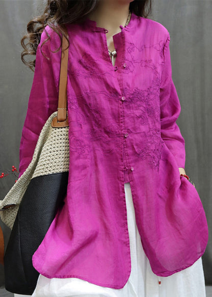 Handmade Black O-Neck Embroidered Button Shirt Long Sleeve UU049 OM-MM240820