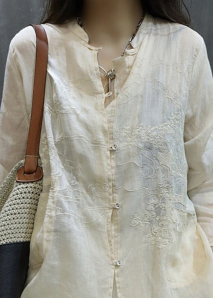 Handmade Black O-Neck Embroidered Button Shirt Long Sleeve UU049 OM-MM240820