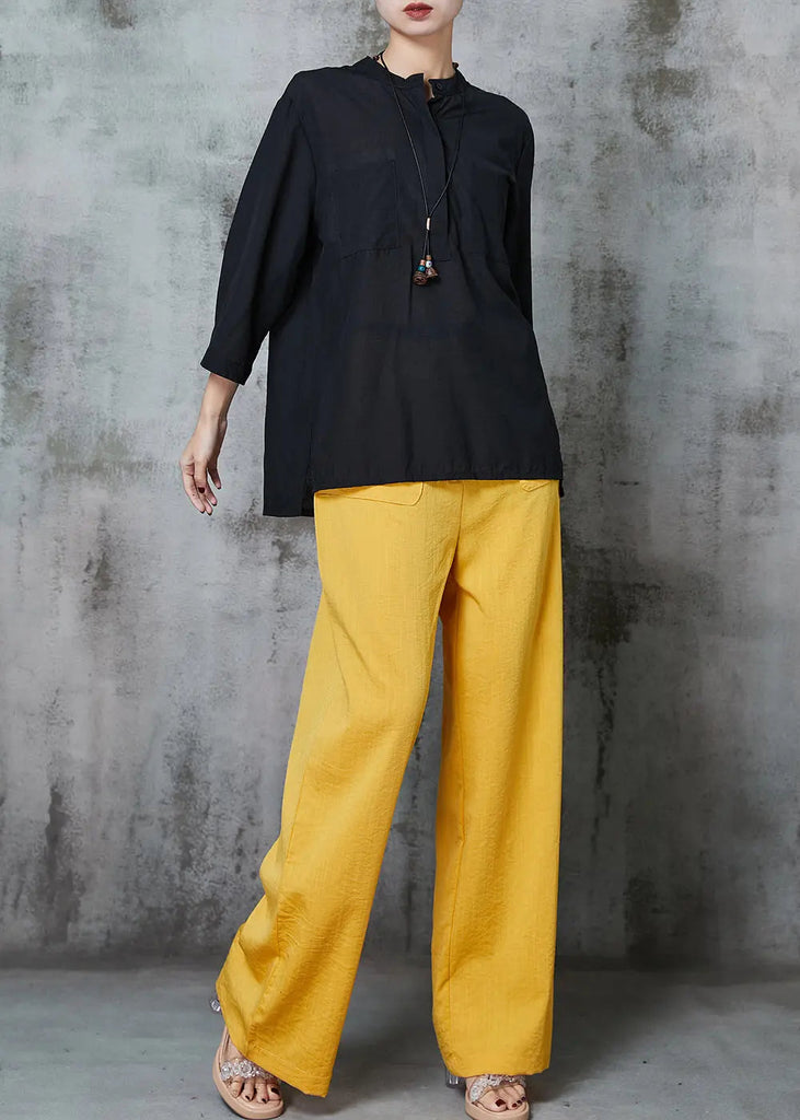 Handmade Black Oversized Pockets Linen Two Pieces Set Spring JK1010 Ada Fashion