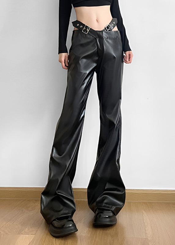 Handmade Black Patchwork Faux Leather Pants Spring YP031 ABC